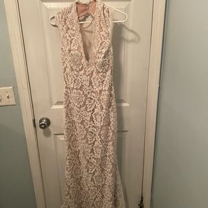 White Lace Illusion Lace V-Neck Gown